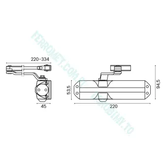Samozamykacz hydrauliczny DORMA TS68 z ramieniem - 3